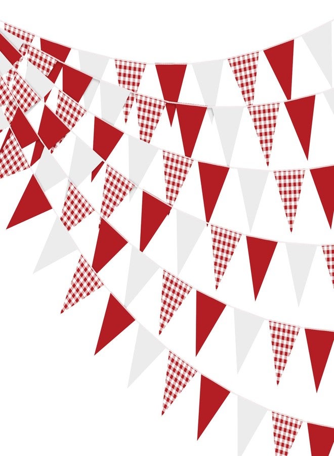 Adecortalk 6 Pack Red Party Decorations Red Plaid Checkered White Pennant Banner Flag 9.12ft Pre-Strung Bunting Garland for Kids Birthday Wedding Christmas Carnival Outdoor Home Festival Decorations - Image 1