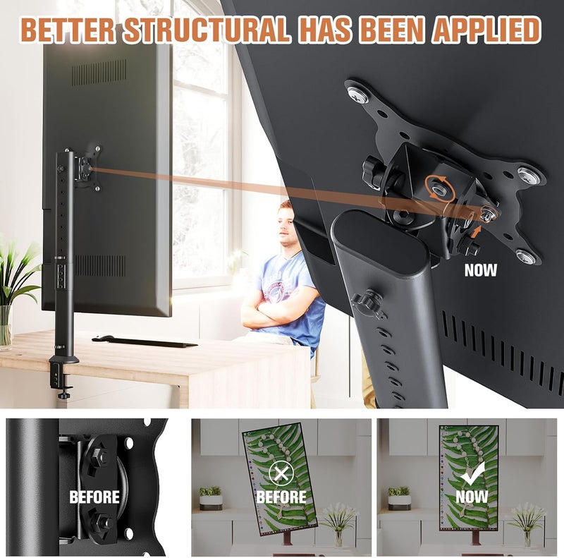 Hemudu Liquid tight joint Single Tall Desk Monitor Arm Mount Stand Fit for 27 inch to 43 inch Flat Curved Computer Screen with Swivel, Height Adjustable, Rotation,Holds up to 35kg, Black Elegant practical design - Image 2