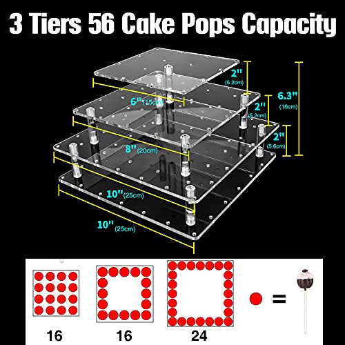 Goabroa Cake Pop Stand, 56 Holes 3 Tier Clear Acrylic Lollipop Holder, Cake Pop Holder Stand for Birthday Shower Decorations Weddings Parties Anniversaries Dessert Display - Image 3