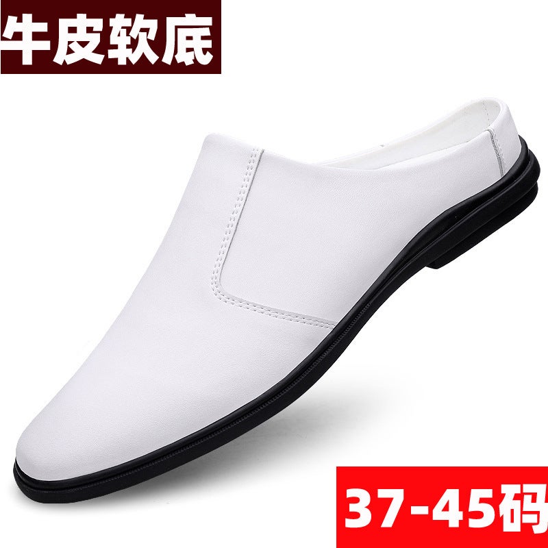 Half Slippers Men'S Genuine Leather Summer Breathable Leather Slippers For Outer Wear Lazy People'S Soft-Soled Heelless Sandals - Image 2