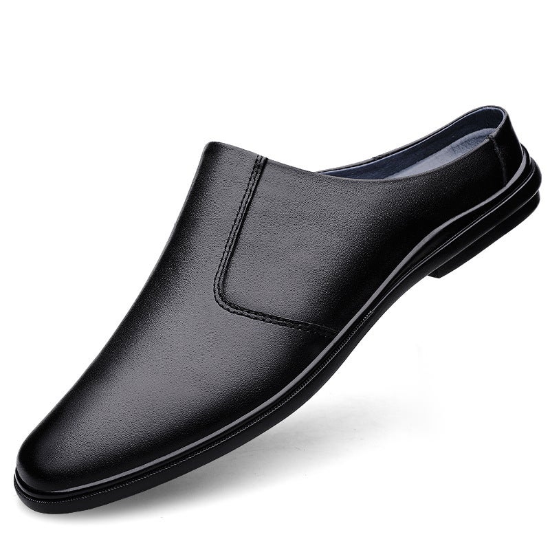 Half Slippers Men'S Genuine Leather Summer Breathable Leather Slippers For Outer Wear Lazy People'S Soft-Soled Heelless Sandals - Image 5