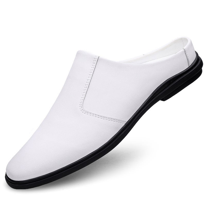 Half Slippers Men'S Genuine Leather Summer Breathable Leather Slippers For Outer Wear Lazy People'S Soft-Soled Heelless Sandals - Image 1
