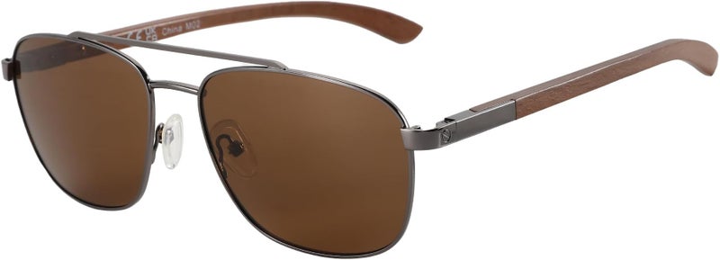 نظارات شمسية زينوتيك Aviator Wood مقاومة للأشعة فوق البنفسجية بنسبة 99%، مناسبة للرجال للصيد والقيادة والجولف - Image 1