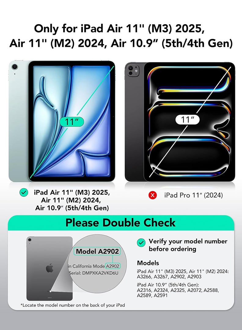 Theodor Case for iPad Air 11 inch M3 2025/Case for iPad Air 11 inch M2 2024 and iPad Air5 10.9 inch 2022/Air4 10.9 inch 2020 Gen with Pencil Holder 8 Mutil Angles Folding Auto Wake/Sleep,Cover for air 5th/air 4th 10.9inch 2022/2020,air 6th/air 7th 11inch 2025/2024- Navy - Image 2