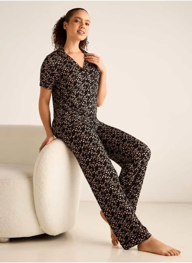 Splash FAV Heart Print Shirt and Pyjama Set