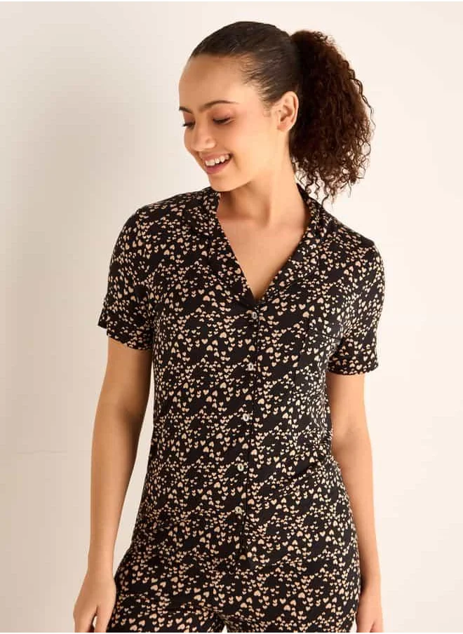 Splash FAV Heart Print Shirt and Pyjama Set