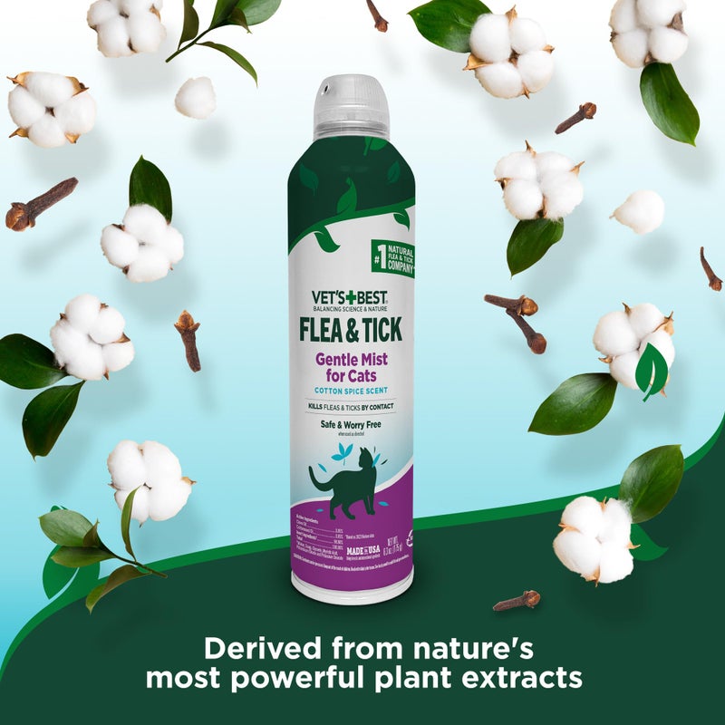 Vet's Best Natural Flea & Tick Mist for Cats â€“ Plant-Powered Spray with Cotton Spice Scent â€“ Natural Flea Prevention and Pest Control â€“ Gentle Formula for Indoor Use â€“ Safe for Pets â€“ 6.3 oz - Image 2
