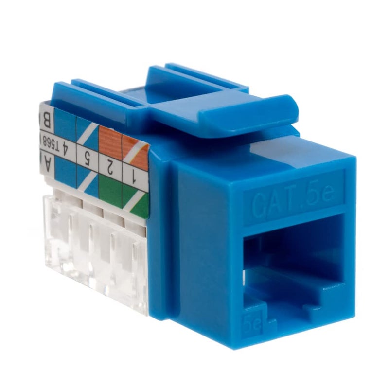 SATMAXIMUM Cat5e Keystone Ethernet Wall Jack Punch Down UTP 45-Degree (Easier Termination Than 90-Degree), RJ45 Slim Profile Speed Termination 45° Angled Blue (10 Pack) - Image 4