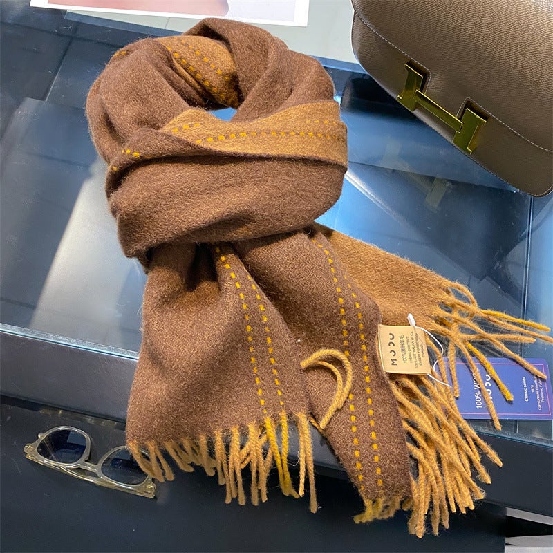 Autumn Winter Thick 100% Wool Unisex Scarf G0302 coffee 