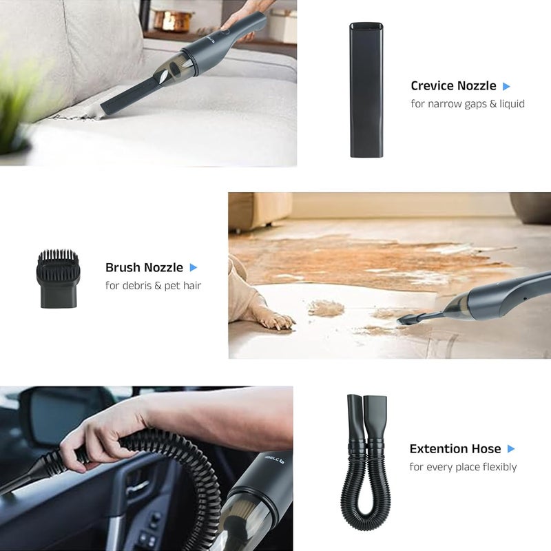 IBELL TURBOVAC700 Cordless Car Vacuum Cleaner – Rechargeable, Handheld, Wet & Dry Portable Vacuum with Powerful 7000 Pa Suction (Black) - Image 3
