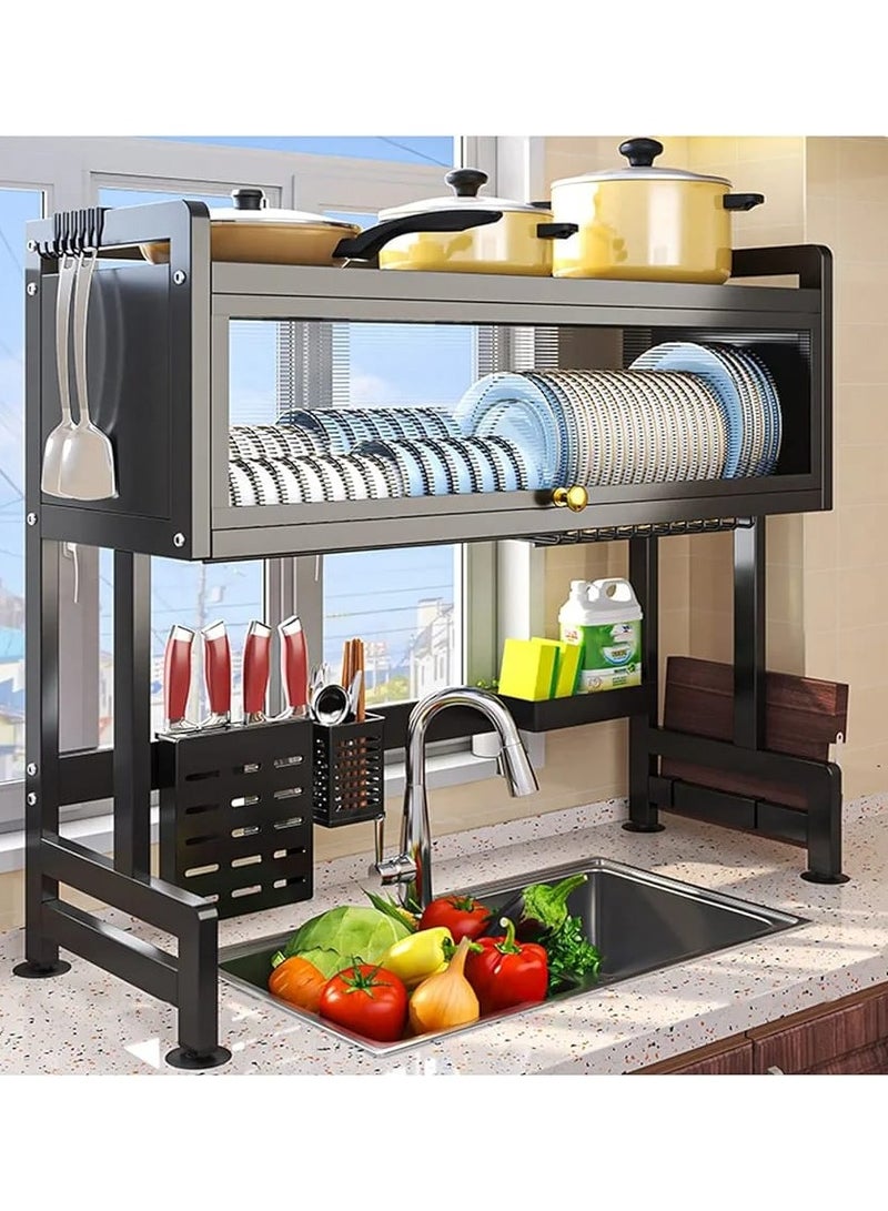 DubaiGallery Dish Cabinet Rack Over The Sink Drainer With Cover Plate Drying Storage Kitchen Organizer - Image 1