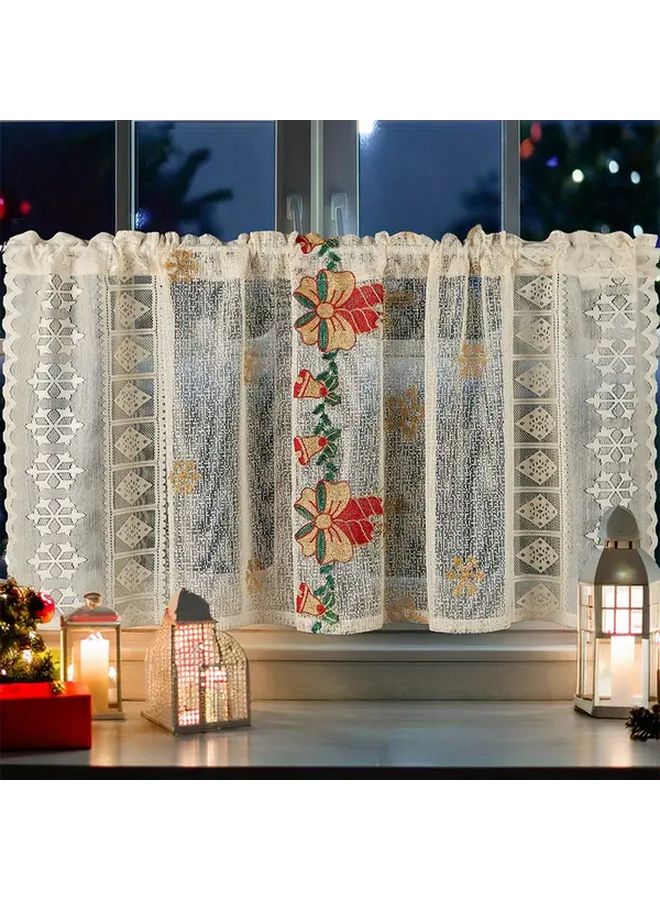 1pc Semi Sheer Floral Window Curtain Santa Claus Red Green Gold Living Room Decor - Image 1