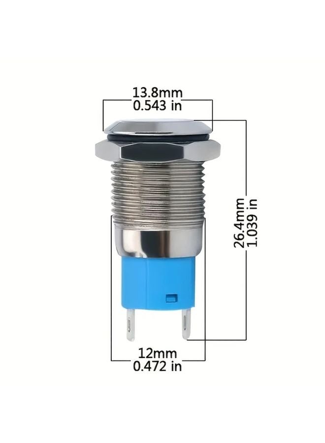 قطعتان 12 مم أزرار ضغط معدنية ذاتية القفل ذات رؤوس عالية أزرق قبعات مفتاحين تبديل اللمس - Image 3