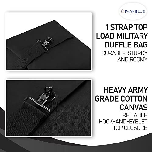 Farm Blue Top Load Duffle Bag - XL Non-Zipper Military Duffel Bags - Heavy Duty Army Grade Cotton Canvas Duffle Bags For Men Women & Students - XL Front Loading Tactical Gear Sack – 25” x 42” - Black - Image 2
