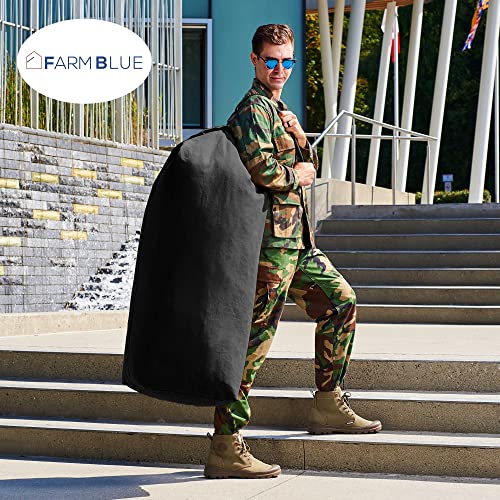 Farm Blue Top Load Duffle Bag - XL Non-Zipper Military Duffel Bags - Heavy Duty Army Grade Cotton Canvas Duffle Bags For Men Women & Students - XL Front Loading Tactical Gear Sack – 25” x 42” - Black - Image 3