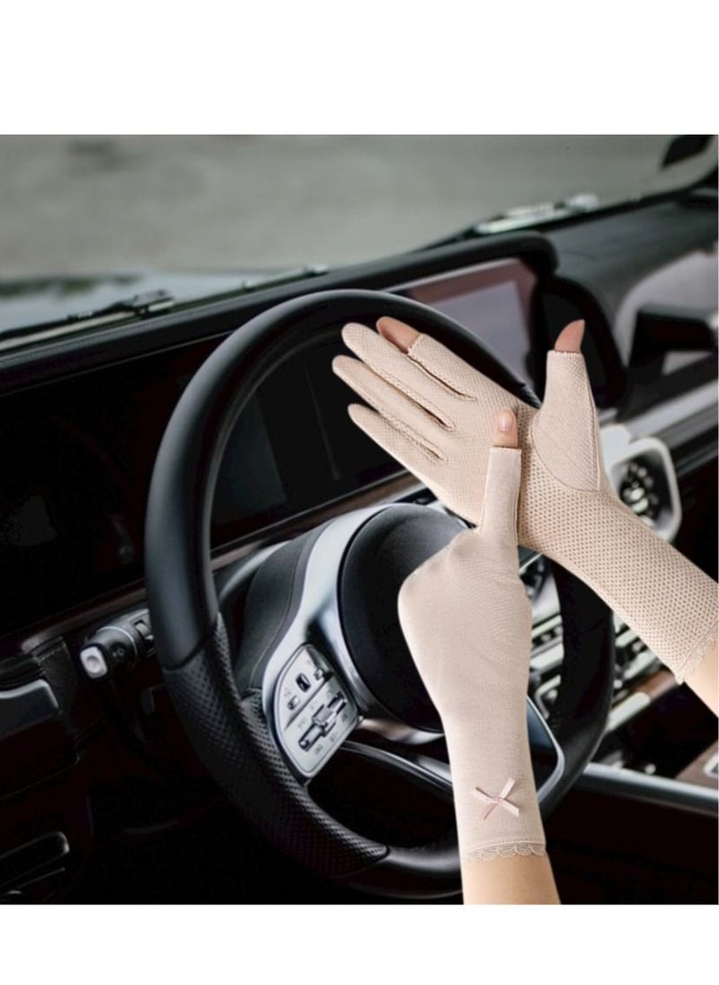 Women's Driving Gloves Anti-UV Anti-Slip Gloves Beige
