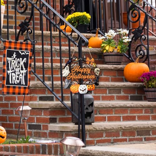 Sophena Halloween Decoration Wooden Ghost Door Halloween Wreath for Front Door Sign Wall Signs Decor, Pumpkin Black Cat Wreaths Sign Hanging for Home Wall Decor Outdoor Indoor Farmhouse Party Supply - Image 5