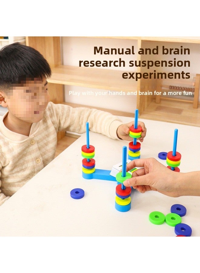 Paired Magnetic Ring Magnet Colorful Magnet Kindergarten Class Science Area Activity Material Area Corner Teaching Toys-Specification:Set (10 Rings + 20 Cards + Magnetic Column)  - Image 2