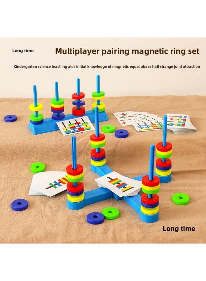 Paired Magnetic Ring Magnet Colorful Magnet Kindergarten Class Science Area Activity Material Area Corner Teaching Toys-Specification:Set (10 Rings + 20 Cards + Magnetic Column)  - Image 4