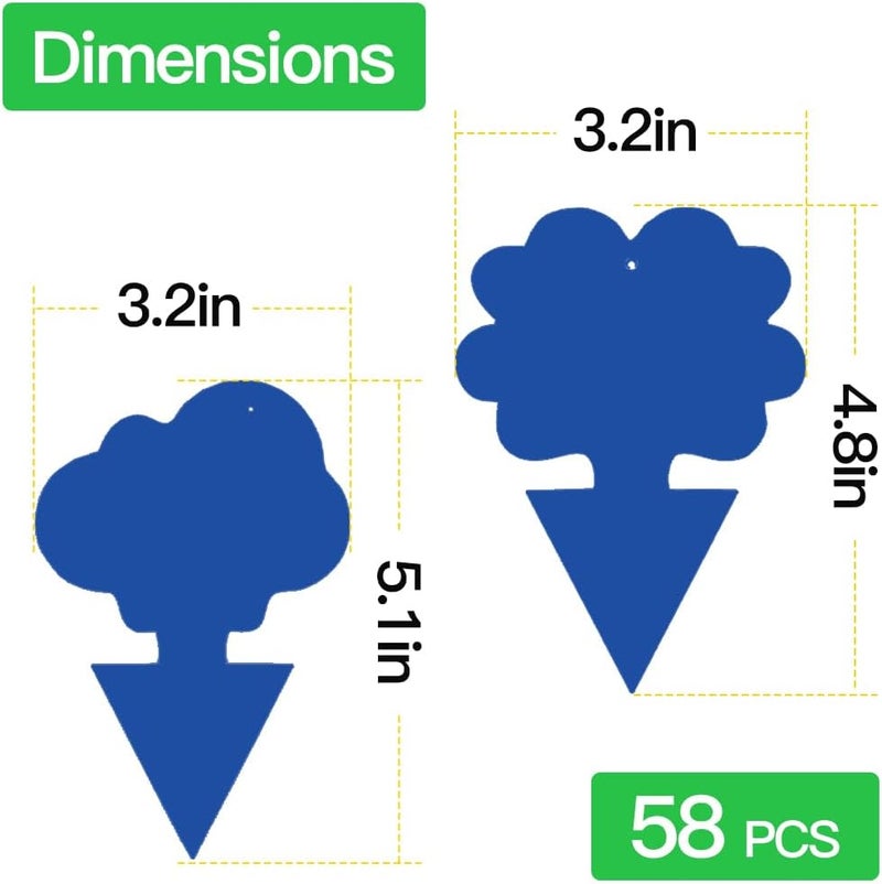 Cleanuper 58 Pcs Blue Flying Insect Traps for Plants,Indoors, Outdoors, Kitchen, Yellow Sticky Traps for Fungus Gnat, Fly and Fruit Fly, Flying Insects, Non-Toxic & Odorless, Kid & Pet Safe, Economic Pack - Image 3