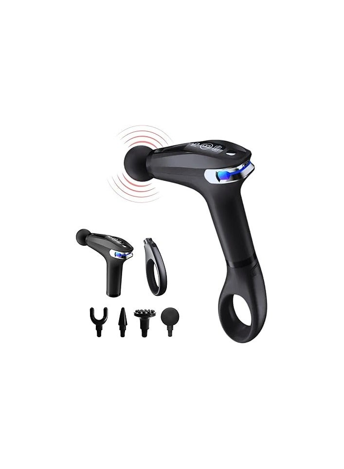 مسدس تدليك العضلات بالقرع من LemonRo بمقبض قابل للتمديد لكامل الجسم - جهاز تدليك العنق والأنسجة العميقة في الظهر - مسدس تدليك كهربائي. 9 أوضاع و4 رؤوس. يخفف آلام العضلات - Image 1