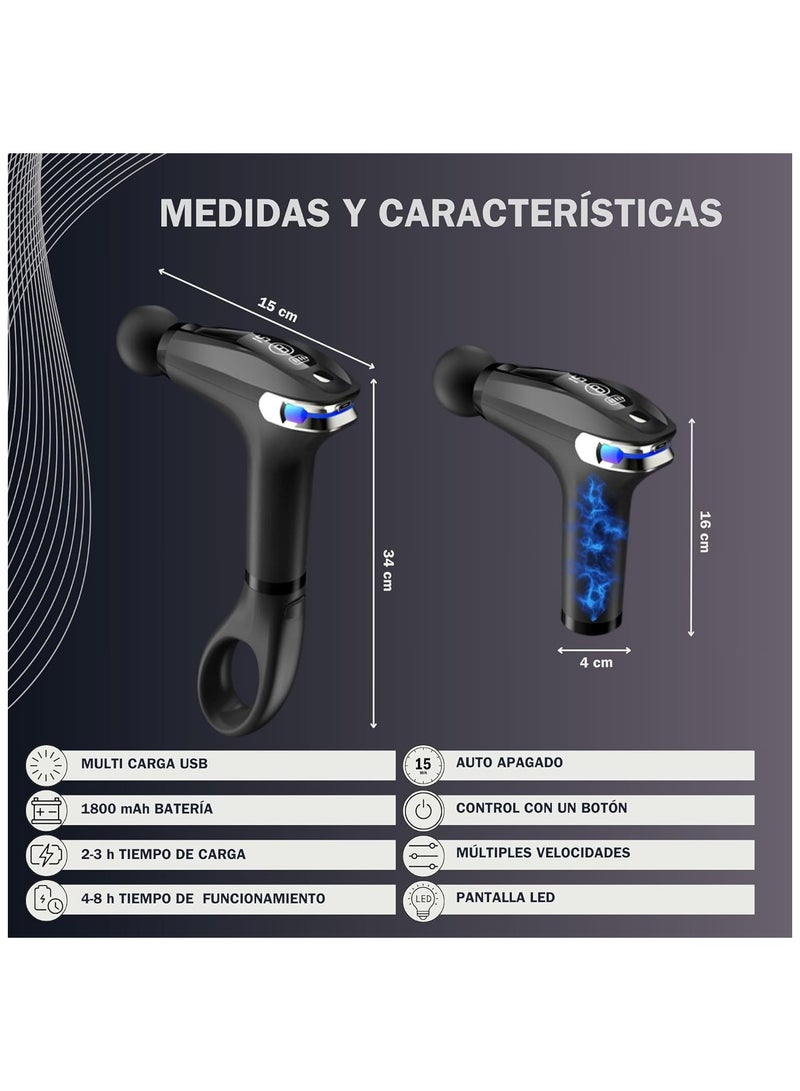 مسدس تدليك العضلات بالقرع من LemonRo بمقبض قابل للتمديد لكامل الجسم - جهاز تدليك العنق والأنسجة العميقة في الظهر - مسدس تدليك كهربائي. 9 أوضاع و4 رؤوس. يخفف آلام العضلات - Image 3