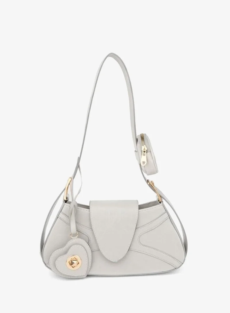 Women's Lotus Light Gray Baguette Wallet Design Synthetic Leather Snap Closure Hand and Shoulder Bag.
