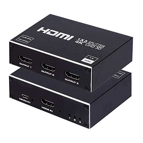ENBUER 1x3 HDMI Splitter, 1 in 3 Out HDMI Splitter Audio Video Distributor Box Support 3D & 4K x 2K Compatible for HDTV, STB, DVD, PS3, Projector Etc - Image 1