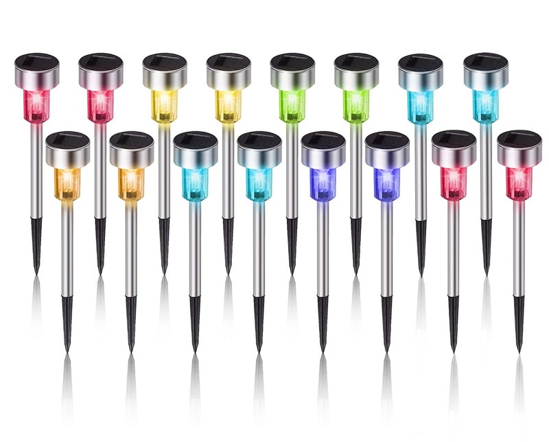 DREAM MASTER Solar Lights Outdoor Waterproof,Stainless Steel LED Landscape Lighting Outdoor Solar Lights For Outside Solar Garden Lights For Pathway,Walkway,Patio,Yard,Lawn - 16 Pack ( Multicolor ) - Image 1