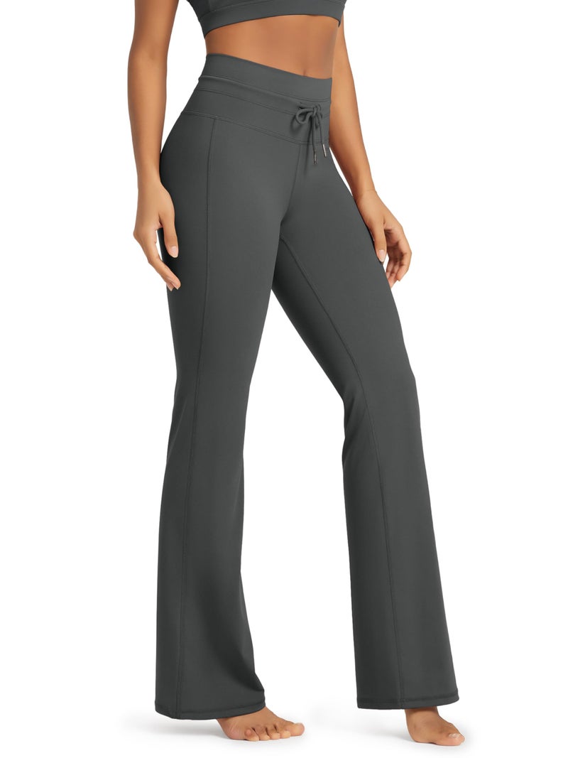 ODODOS Women's Drawstring Tie Flared Pants High Waist Bootcut Workout Yoga Pants - 30" Inseam, Charcoal, X-Small - Image 1