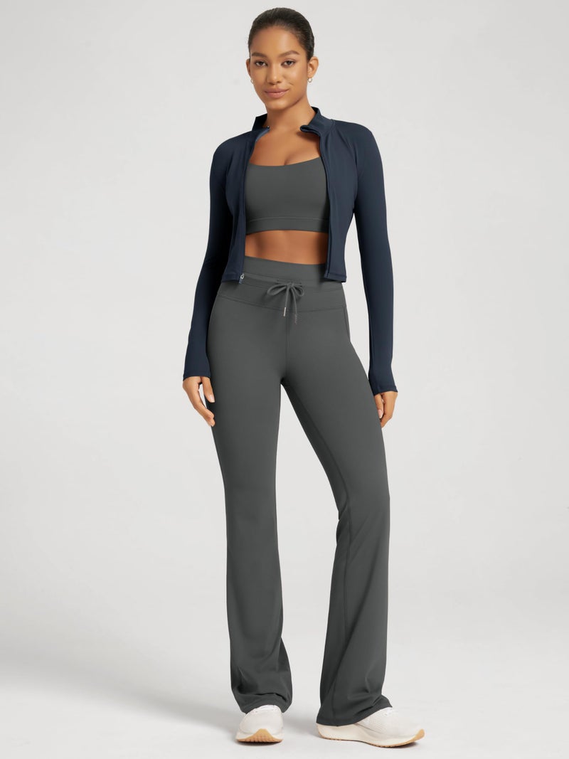 ODODOS Women's Drawstring Tie Flared Pants High Waist Bootcut Workout Yoga Pants - 30" Inseam, Charcoal, X-Small - Image 3
