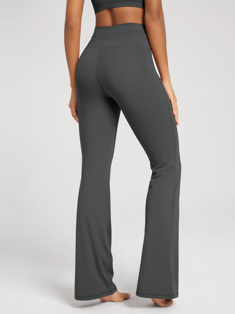 ODODOS Women's Drawstring Tie Flared Pants High Waist Bootcut Workout Yoga Pants - 30" Inseam, Charcoal, X-Small - Image 2