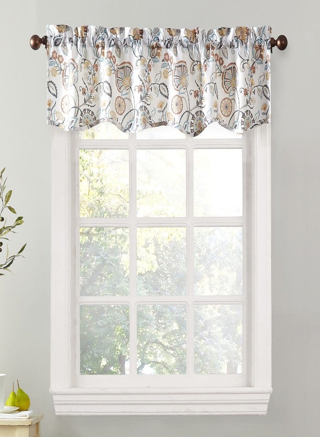 No. 918 Signy Jacobean Pattern Semi-Sheer Rod Pocket Kitchen Curtain Valance, White, 54" W x 14" L - Image 1