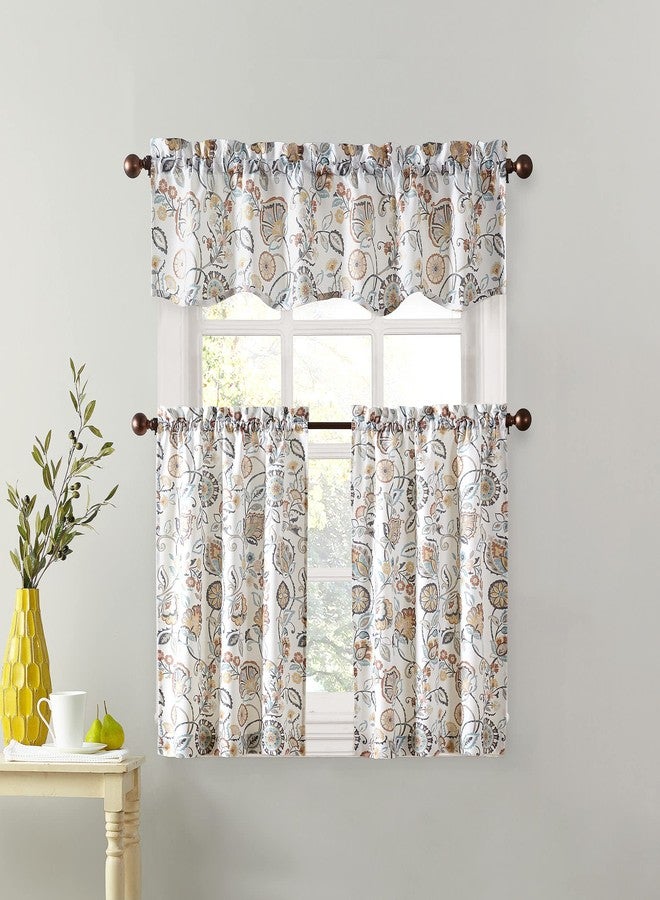 No. 918 Signy Jacobean Pattern Semi-Sheer Rod Pocket Kitchen Curtain Valance, White, 54" W x 14" L - Image 4