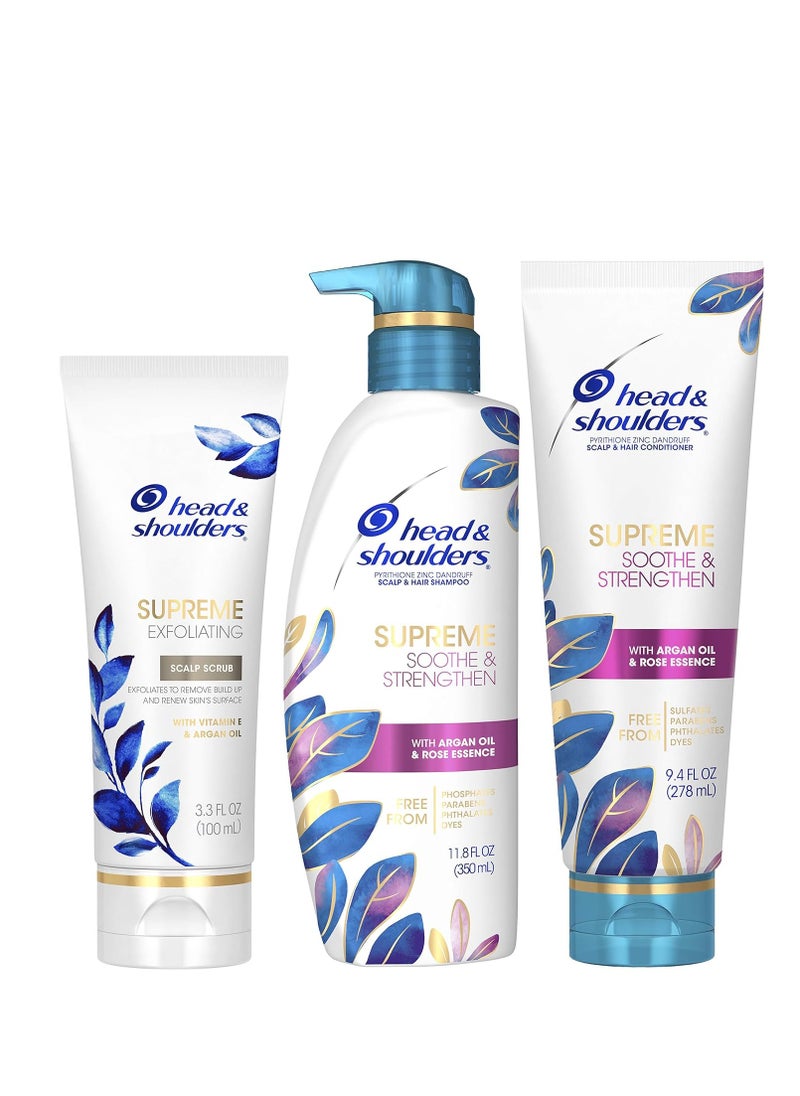 Head & Shoulders Head and Shoulders Supreme Anti Dandruff and Scalp Care Shampoo and Conditioner & Scalp Scrub Treatment, with Argan Oil, Bundle 