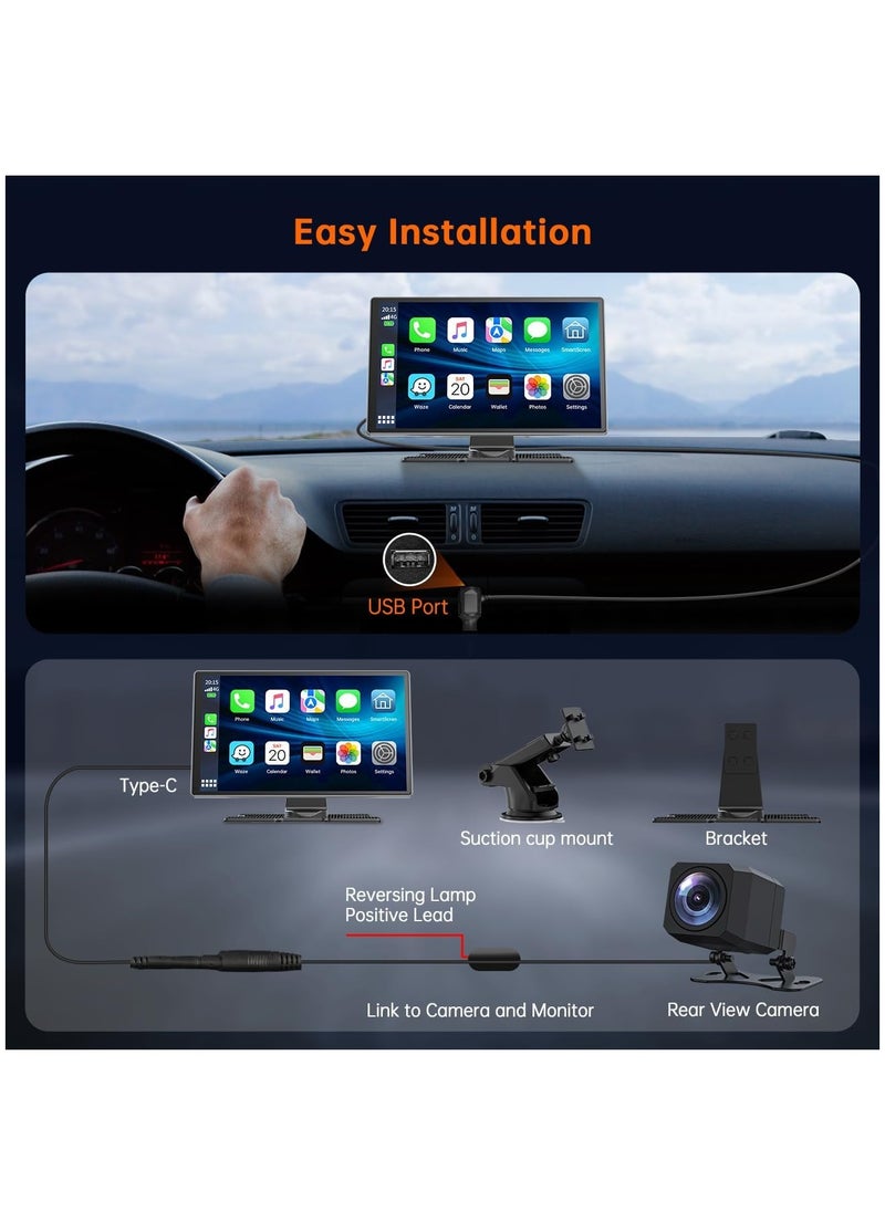 XiuWoo - Wireless CarPlay & Android Auto with 2.5K Dash Cam, 9 Inch Portable Apple CarPlay Screen with 1080p Backup Camera, Car Audio Receivers with GPS Navigation ,Bluetooth - Image 1