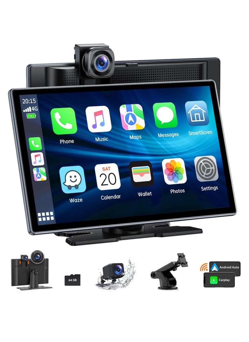 XiuWoo - Wireless CarPlay & Android Auto with 2.5K Dash Cam, 9 Inch Portable Apple CarPlay Screen with 1080p Backup Camera, Car Audio Receivers with GPS Navigation ,Bluetooth - Image 1