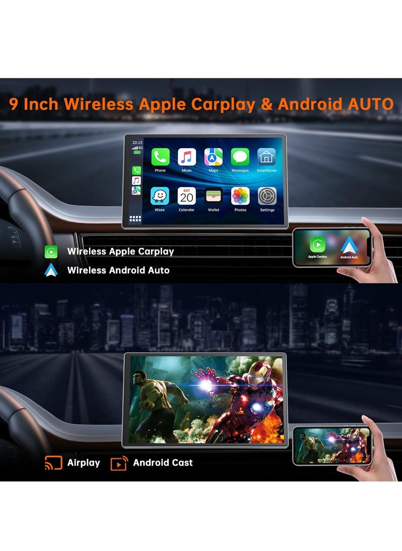 XiuWoo - Wireless CarPlay & Android Auto with 2.5K Dash Cam, 9 Inch Portable Apple CarPlay Screen with 1080p Backup Camera, Car Audio Receivers with GPS Navigation ,Bluetooth - Image 1