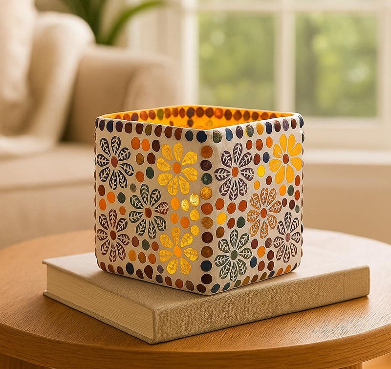The Purple Tree Sqaure Mosaic Tealight Candle Holders (Pack of 2), Diwali Candle Holder, Mosaic tealight Holder, Diwali Gift, - Image 2