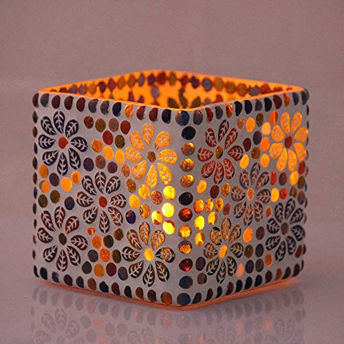 The Purple Tree Sqaure Mosaic Tealight Candle Holders (Pack of 2), Diwali Candle Holder, Mosaic tealight Holder, Diwali Gift, - Image 5