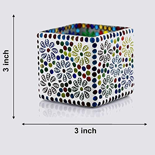 The Purple Tree Sqaure Mosaic Tealight Candle Holders (Pack of 2), Diwali Candle Holder, Mosaic tealight Holder, Diwali Gift, - Image 4