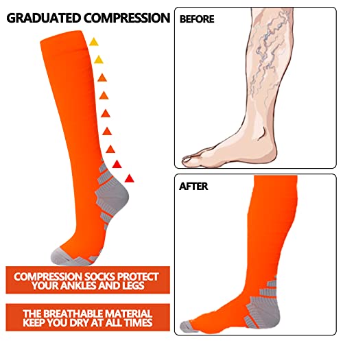 fenglaoda 8 Pairs Compression Socks for Men & Women 20-30 mmHg Knee High Nurse Pregnant Running Medical and Travel Athletic(L/XL,Multi10) - Image 4