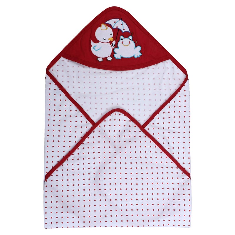 superminis Cotton Single Layered Polka Dot Printed Blanket Cum Wrapping Sheet Cum Baby Towel with Embroidered Hood for Babies Pack of 2 RedPink - Image 2