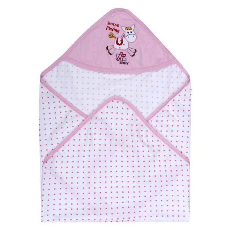 superminis Cotton Single Layered Polka Dot Printed Blanket Cum Wrapping Sheet Cum Baby Towel with Embroidered Hood for Babies Pack of 2 RedPink - Image 4