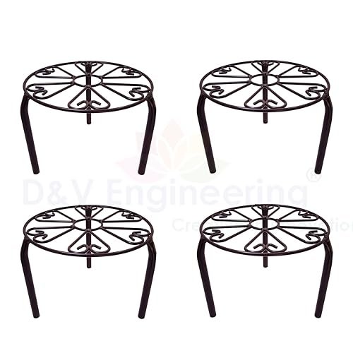 D&V ENGINEERING - Creative in innovation D&V Engineering Heavy Duty Flower Pot Stand | Metal Planter Stand for Big Cement Pots | Indoor & Outdoor Use | 100 kg Load Capacity | 11 Inch Diameter | Black, Pack of 4 - Image 3
