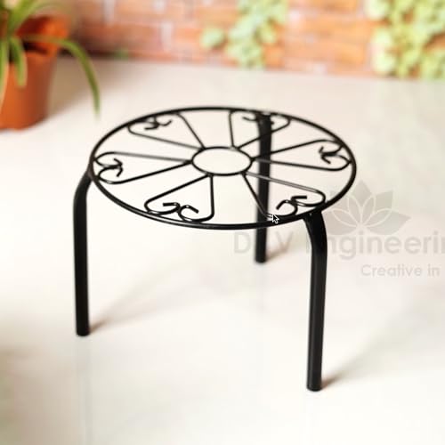 D&V ENGINEERING - Creative in innovation D&V Engineering Heavy Duty Flower Pot Stand | Metal Planter Stand for Big Cement Pots | Indoor & Outdoor Use | 100 kg Load Capacity | 11 Inch Diameter | Black, Pack of 4 - Image 2