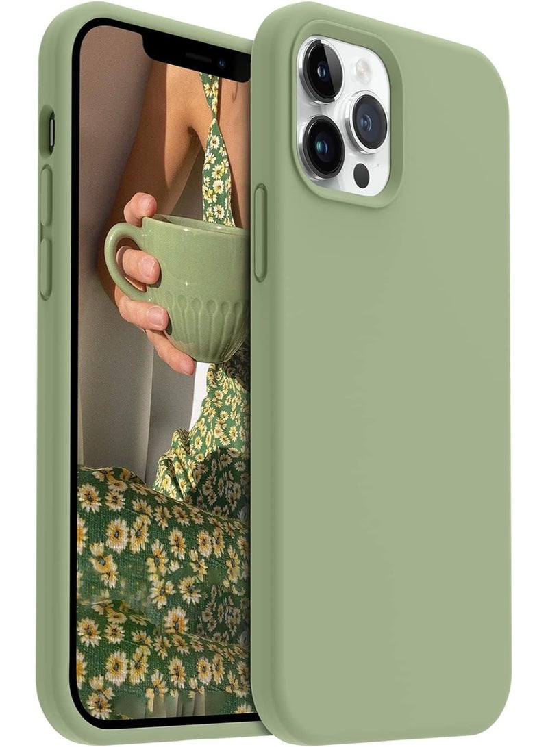 أكاليكس جراب سيليكون سائل فاخر لهاتف آيفون 12 برو ماكس، تصميم نحيف، ملمس ناعم مع بطانة من الألياف الدقيقة وحماية معززة للكاميرا - متين ومقاوم لبصمات الأصابع | ماتشا - Image 1