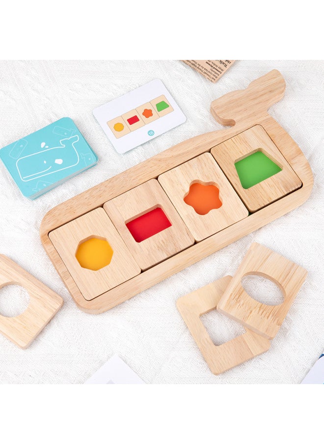 Generic - Early Education Geometric Three-dimensional Puzzle Baby Color Cognitive Shape Matching Color Plate Puzzle Kindergarten Wooden Toys-Color:pos-whale Geometric Shape Color Separation Puzzle - Image 1