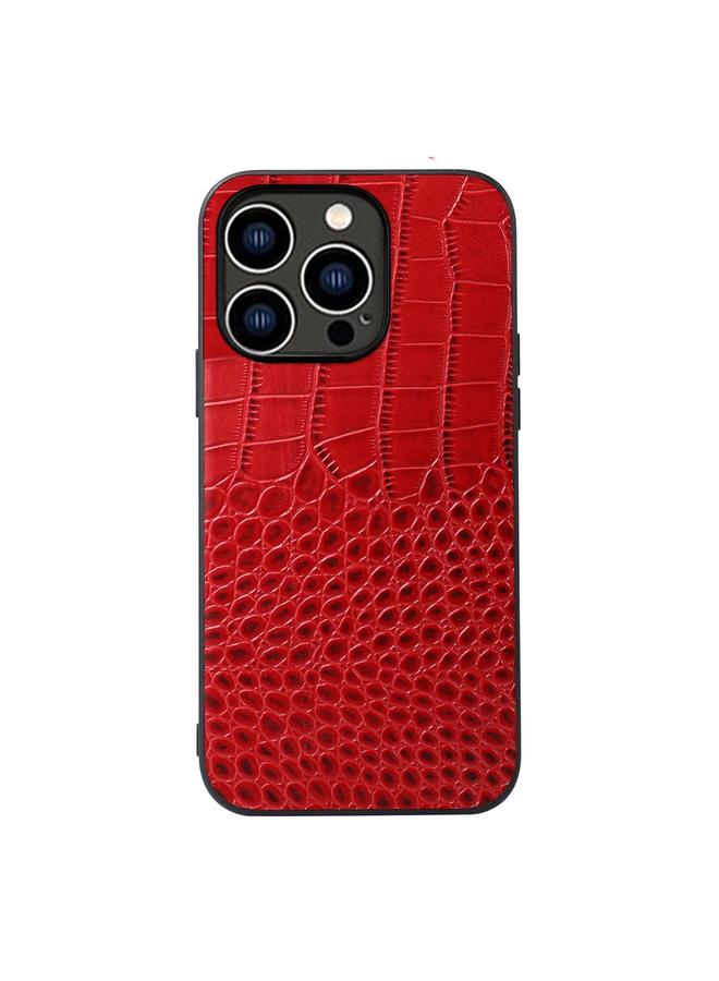 اس-توب جراب لهاتف iPhone 14 Pro مصنوع من جلد التمساح بطبقة علوية من جلد البقر - Image 1