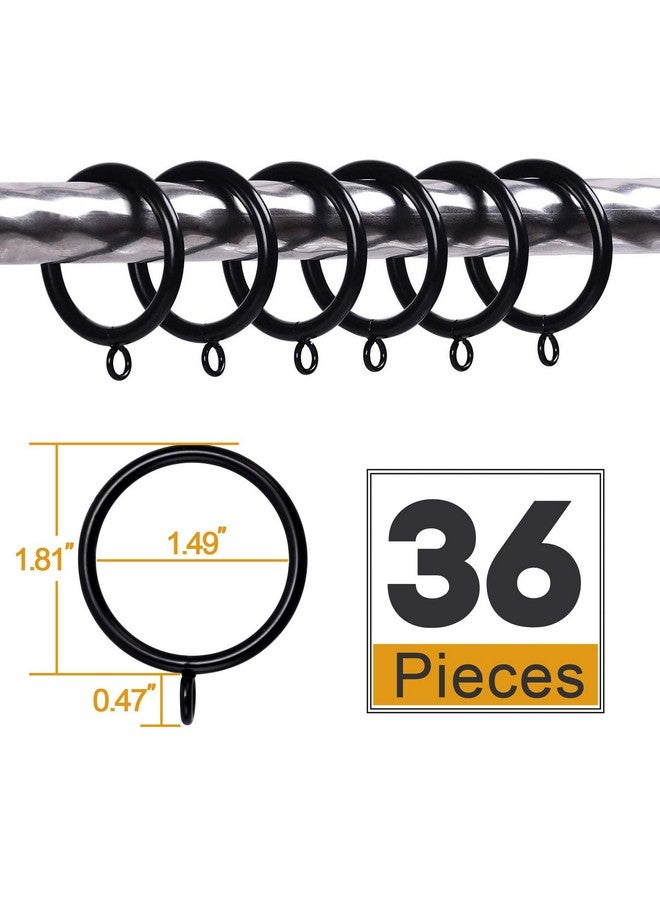 ANJUU 36 PCS 38mm Inner Diameter Curtain Rings, Metal Curtain Drape Sliding Eyelet Rings-Hanging Rings for Curtains and Rods Black Tone  - Image 2